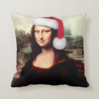 Mona Lisa's Christmas Santa Hat Throw Pillow