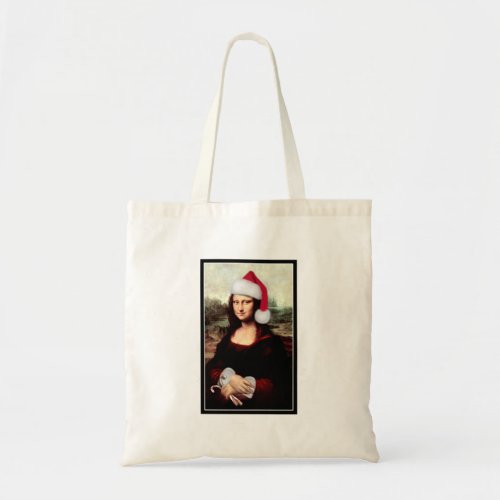 Mona Lisas Christmas Santa Hat Tote Bag