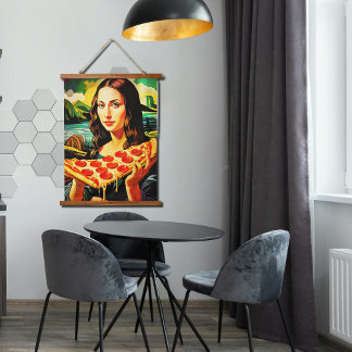 Mona Lisa's  funny pizza moment  Hanging Tapestry
