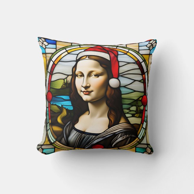 Mona Lisa's Merry Mischief - Christmas 2024 Throw Pillow (Front)