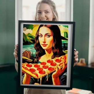 Mona Lisa's Pizza Moment – Glossy Poster
