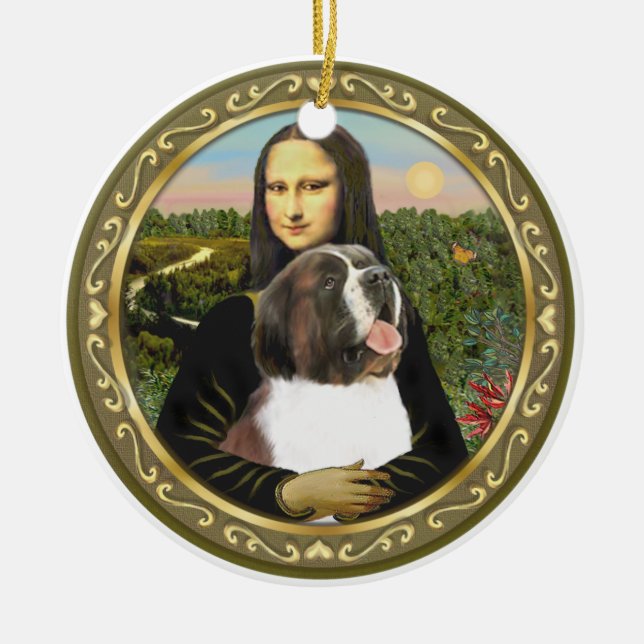 Mona Lisa's Saint Bernard Ceramic Ornament (Front)