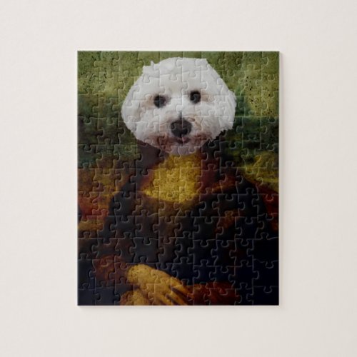 Mona Maltese Mona Lisa Dog Painting Jigsaw Puzzle