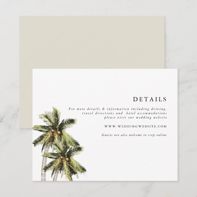 MONA Modern Minimalist Tropical Palm Beach Details Invitation (Front/Back)