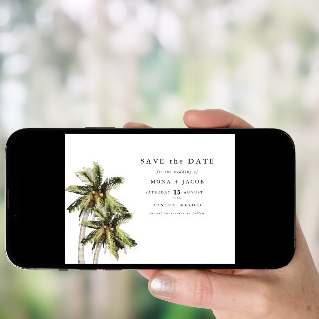 MONA Modern Minimalist Tropical Palm Save the Date Invitation (Front Digital)