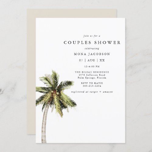 MONA Modern Tropical Palm Tree Couples Shower Invitation