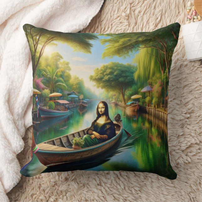 Mona on a boat in Thailand Throw Pillow (Blanket)