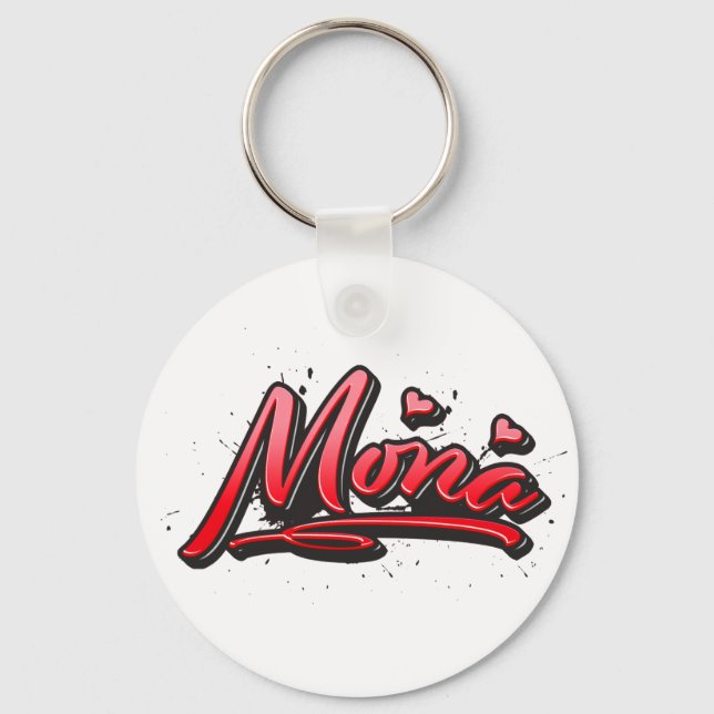 Mona red Heart Graffiti Schlüsselanhänger Keychain (Front)