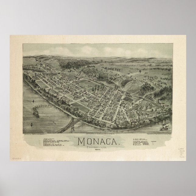 Monaca Pennsylvania 1900 Antique Panoramic Map Poster (Front)