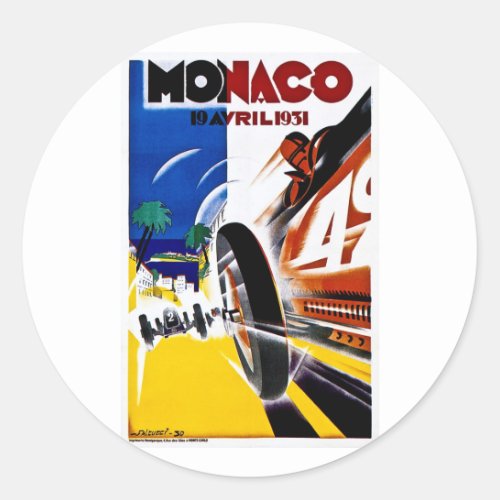 Monaco 1931 Grand Prix Vintage Race Poster Classic Classic Round Sticker