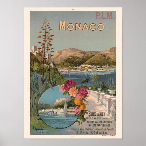 Monaco Bains de Mer Vintage Poster 1896