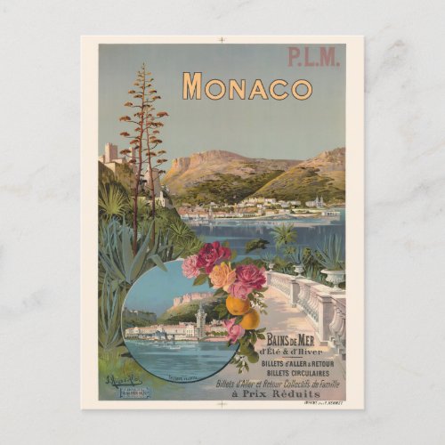 Monaco Bains de Mer Vintage Poster 1896 Postcard