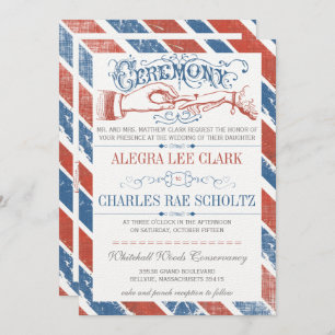 Monaco Blue Red Modern Vintage Typography Invite