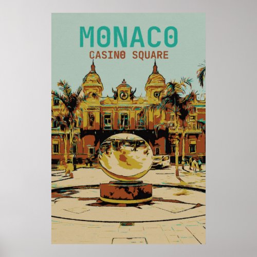 Monaco Casino Cte dAzur illustration France Poster