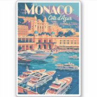 Monaco Cote D Azur Illustration Travel Art Vintage