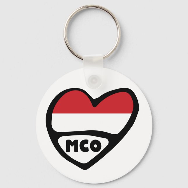 Monaco Country Code Flag Heart Keyring, MCO Keychain (Front)