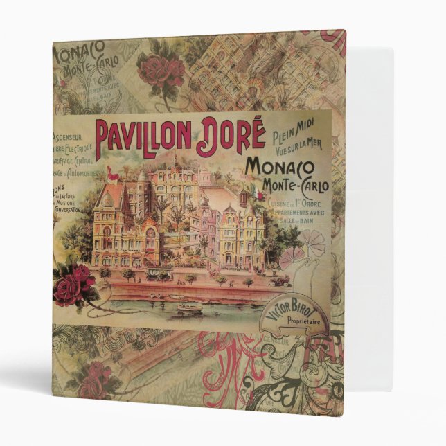 Monaco Fancy Vintage French Riviera France 3 Ring Binder (Front/Inside)