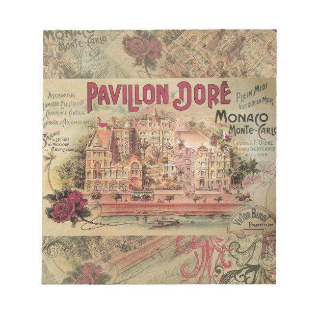 Monaco Fancy Vintage French Riviera France Notepad (Front)