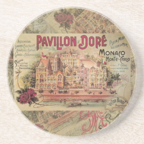 Monaco Fancy Vintage French Riviera France Sandstone Coaster