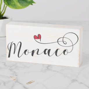 Monaco Flag Heart, Principality of Monaco Wooden Box Sign