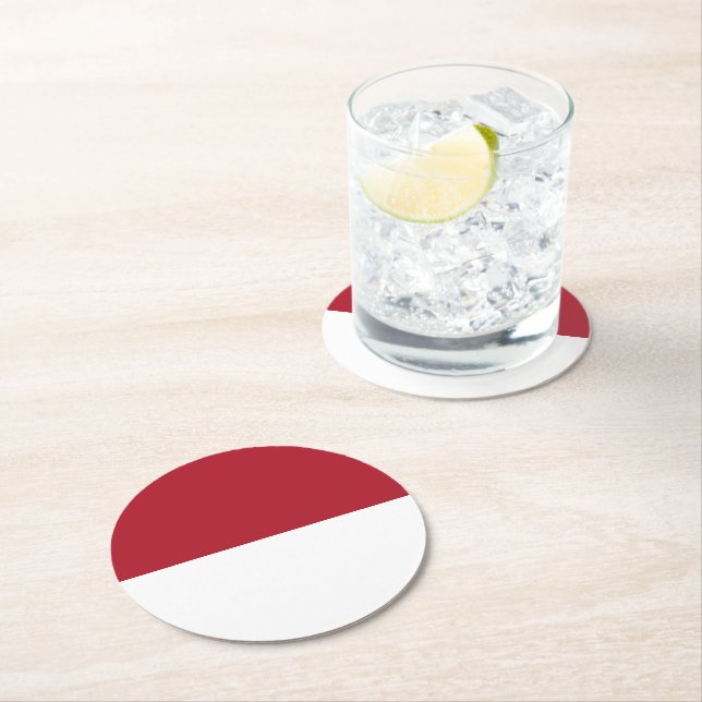 Monaco flag round paper coaster (Insitu)