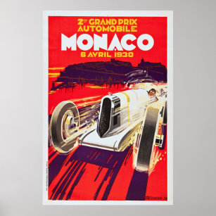 Monaco Grand Prix 1930 - Vintage Racing Poster. Poster