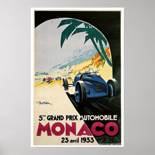 Monaco Grand Prix 1933 Vintage Travel Poster