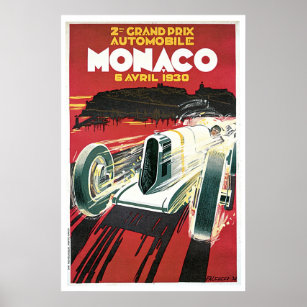 Monaco Grand Prix Automobile Vintage Travel Poster
