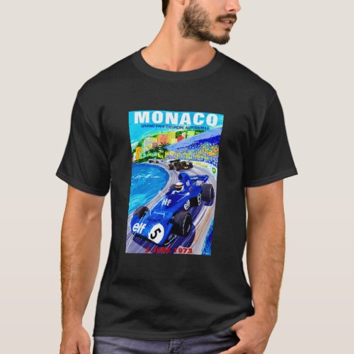 MONACO GRAND PRIX Vintage Auto Racing Print Classi T_Shirt