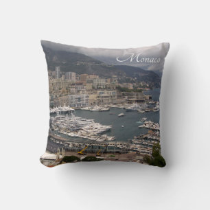 Monaco Harbour with Luxury Yachts Landscape Throw Pillow