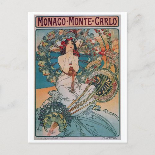 Monaco Monte Carlo Art Nouveau Vintage Postcard