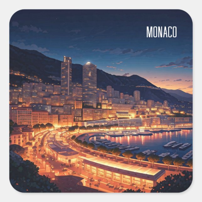 Monaco Monte Carlo at Night Square Sticker (Front)
