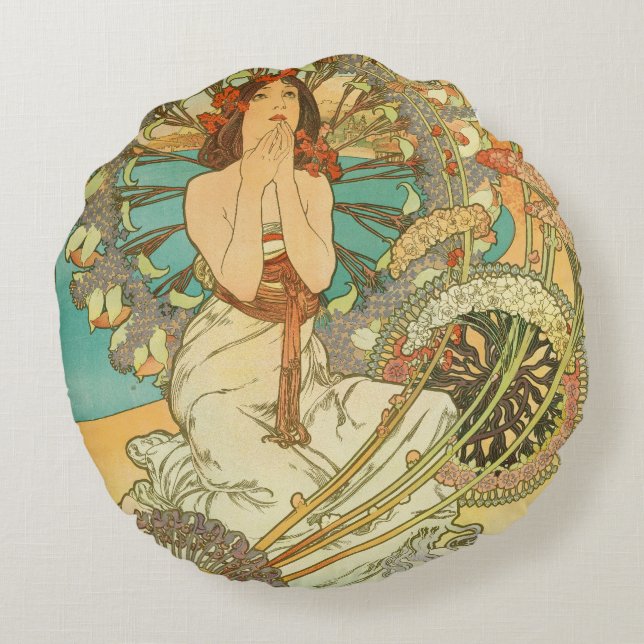 Monaco, Monte-Carlo, Chemins de Fer P.L.M by Mucha Round Pillow (Back)