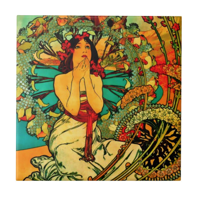Monaco Monte Carlo Poster by Alphonse Mucha Ceramic Tile (Front)