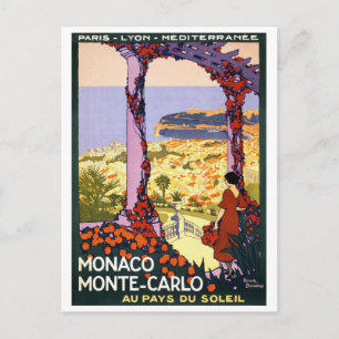 Monaco. Monte-Carlo Vintage Travel Poster Restored Postcard