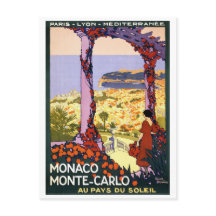 Monaco. Monte-Carlo Vintage Travel Poster Restored