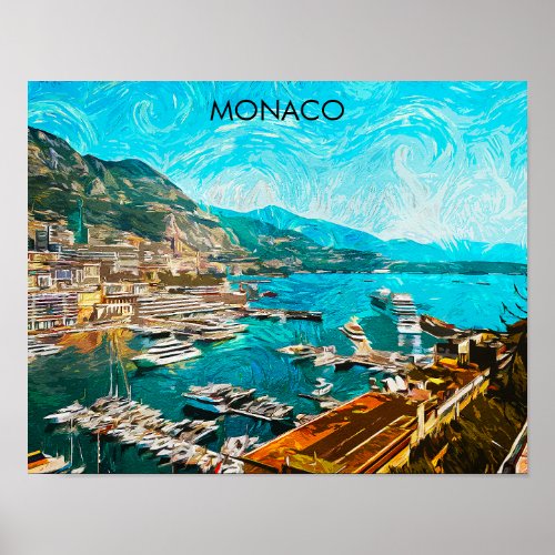 Monaco Oil Paint Illustration Travel Port  Poster