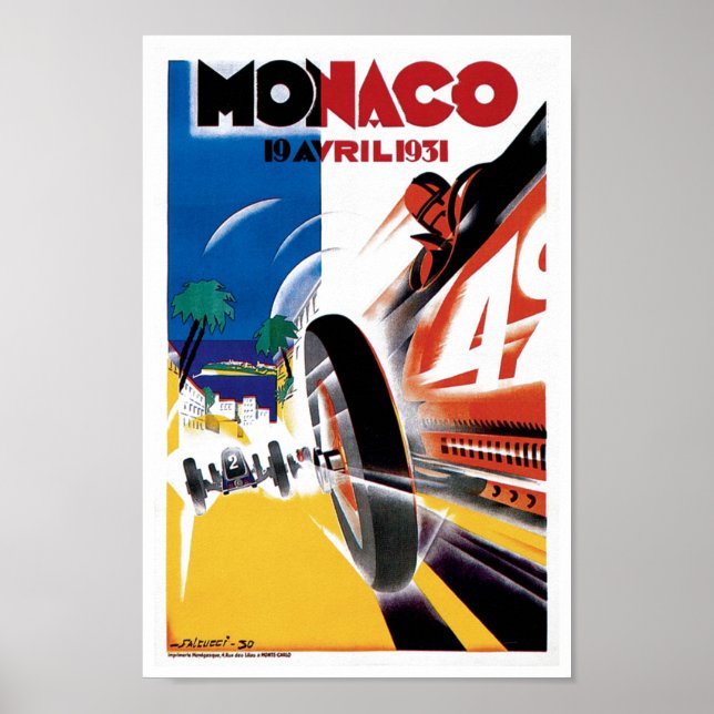 Monaco Race Car Vintage Art Print Poster (Front)