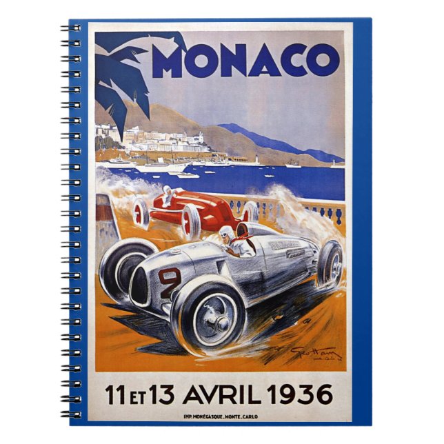 Monaco travel poster, 1936 auto race, notebook (Front)