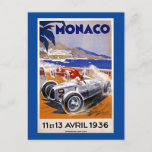 Monaco travel poster, 1936 auto race, postcard