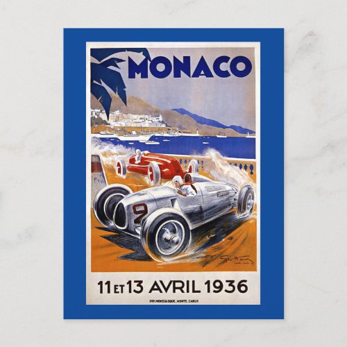 Monaco travel poster 1936 auto race postcard