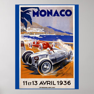 Monaco travel poster, 1936 auto race, poster