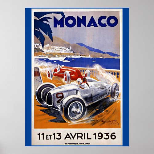 Monaco travel poster 1936 auto race poster