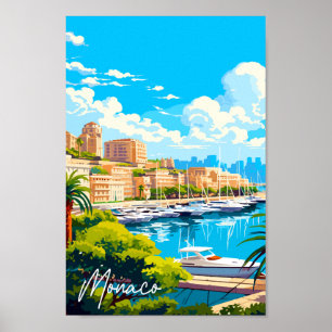 Monaco vintage travel place illustration poster