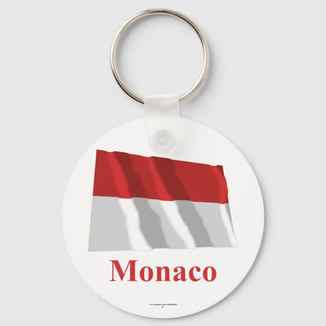 Monaco Waving Flag with Name Keychain (Front)