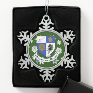 Monaghan Ireland Crest Irish Snowflake Pewter Christmas Ornament