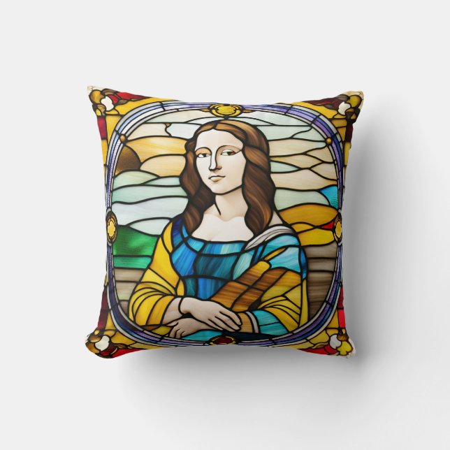 Monalisa Stained Glass Art Style Throw Pillow (Front)