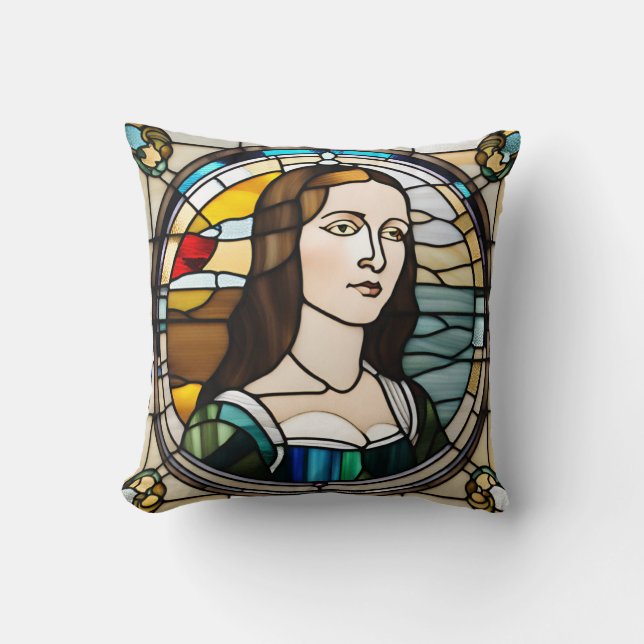 Monalisa Stained Glass Art Style Throw Pillow (Front)