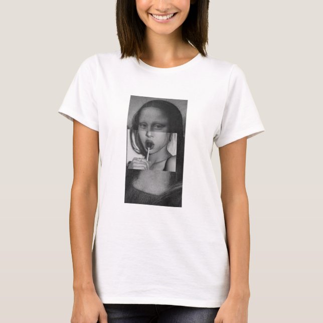 Monalisa with a Lollipop T-Shirt B&W (Front)