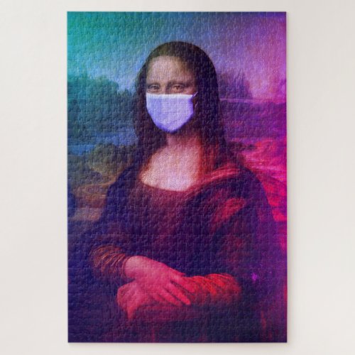Monalisa with mask psychedelic adult 1000 pieces jigsaw puzzle